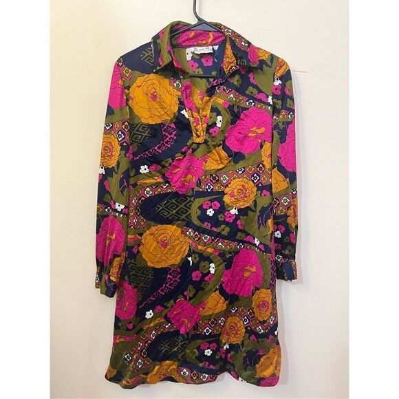 Vintage 70s Act 1 Groovy Flower Power Psychedelic Mini Dress M - Picture 4 of 7